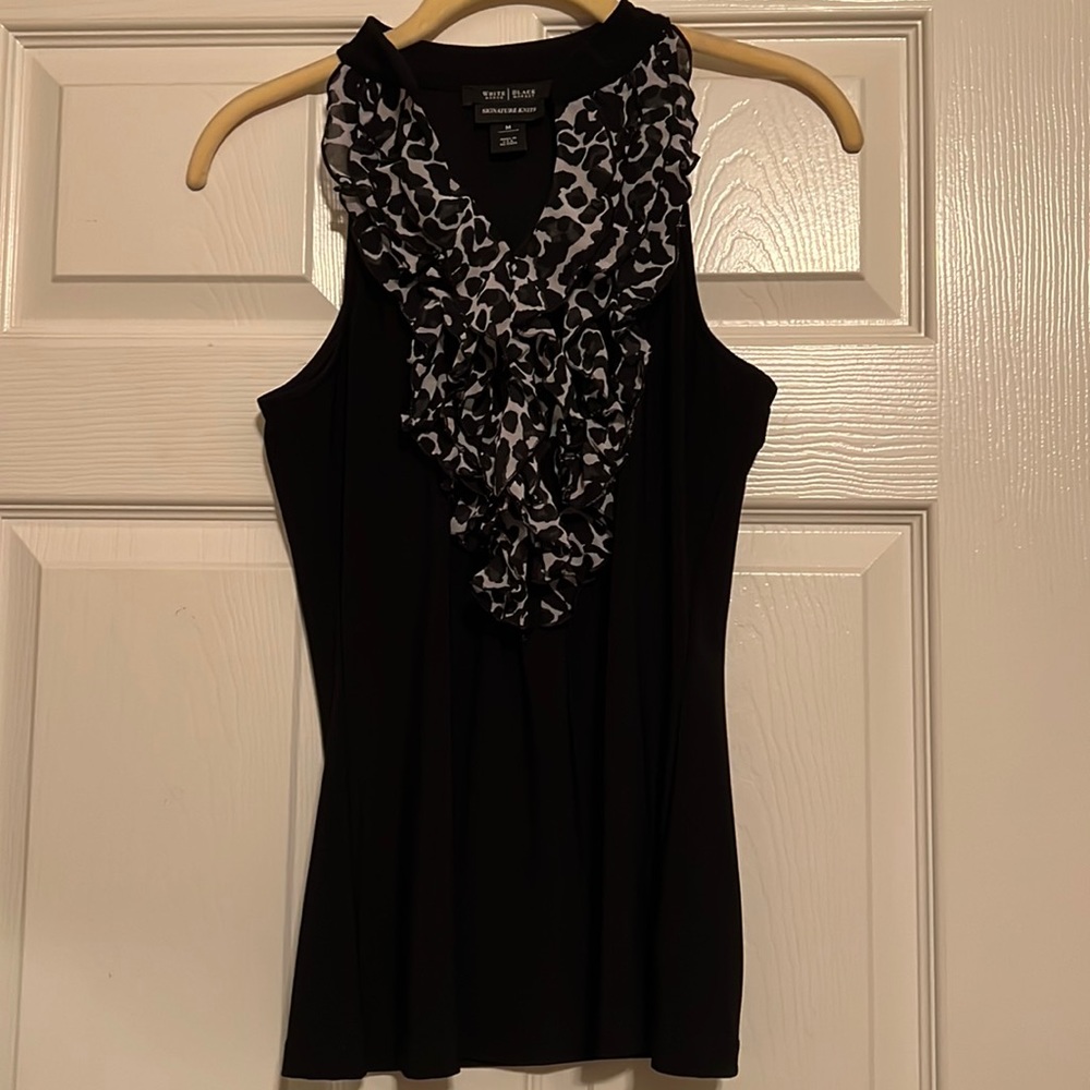 White House Black Market Animal Print Ruffle Adorned Sleeveless Top